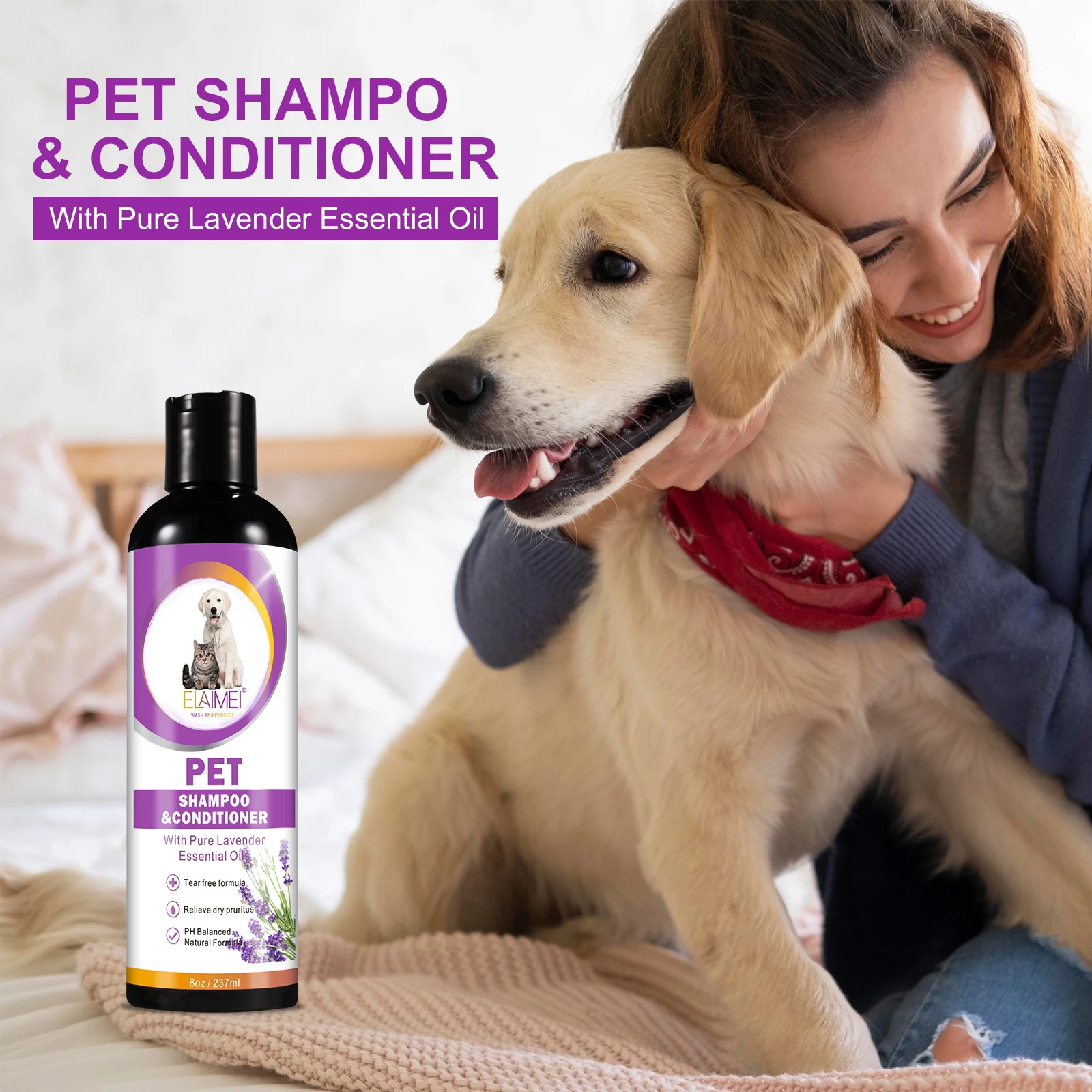 Elaimei Organic Pet Shampoo And Conditioner With Pure Lavender