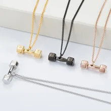 Stainless Steel Fitness Dumbbell Barbell Pendant Silver/Black/Rose Gold/ Gold Pendants Mens Pendants Stainless Steel Jewelry