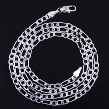 1PCS 16-30Inch 925 Sterling Silver Plated Fashion 4MM Chain Men Figaro Necklace New Fashion Simple Women Girl 4MM Flat Between