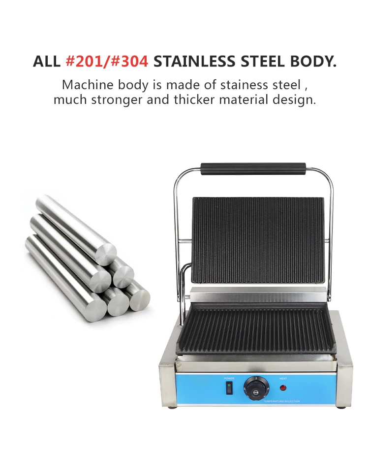 Commercial Stainless Steel Electric Panini Press Grill with Sandwich Maker Down Flat Contact Grill and Griddle Smokeless factory