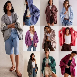 Vintage Sports Hooded Sweatshirt Fashionable Casual Cardigan Batwing Sleeve Women's Coats Jacket