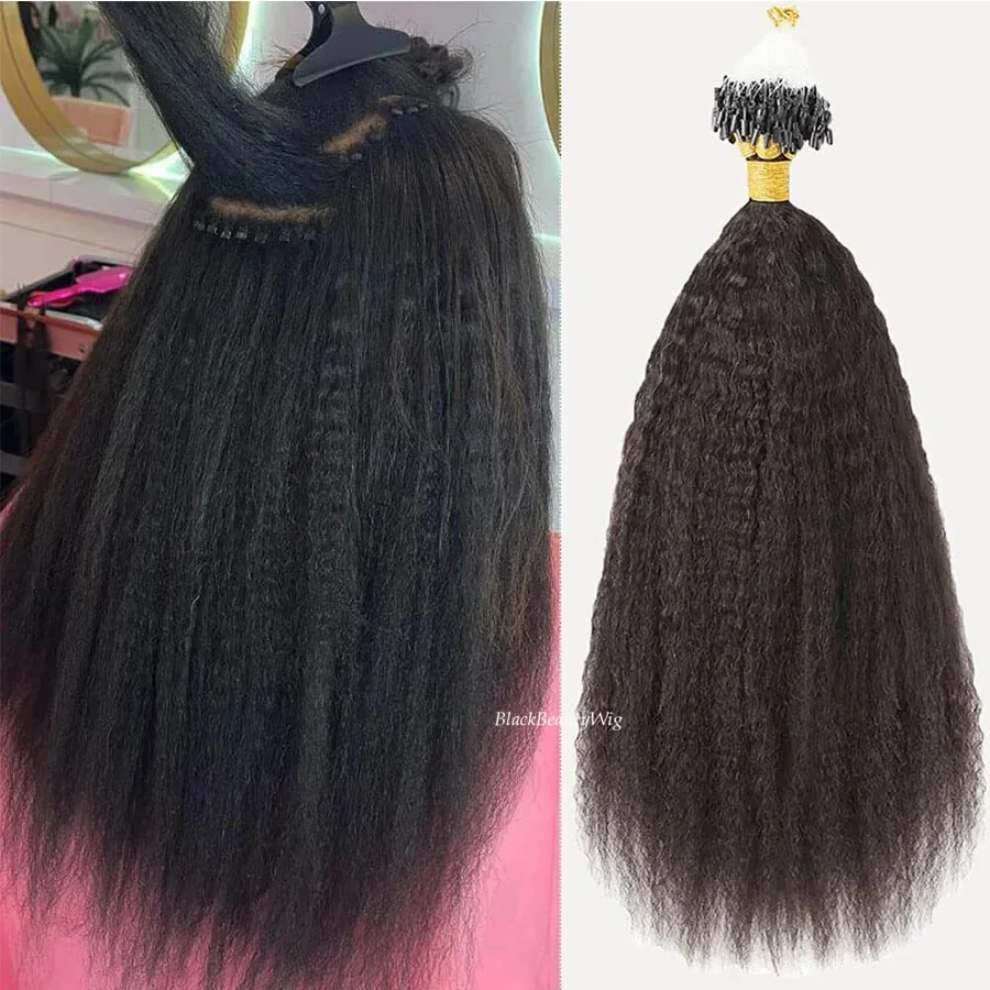 Kinky Straight Micro Loop Human Hair Extension Brazilian Remy Hair Microlink Micro Beads Ring Hair Coarse Yaki 100g 100strands_voghion.com