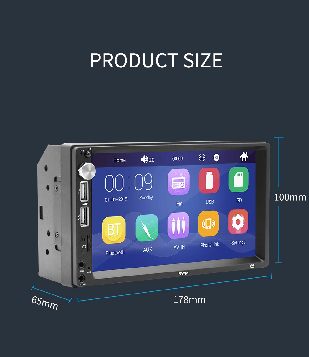 Bestree auto electronics hot sale 7 inch double din car stereo with BT AUX head unit car 2 din car radio