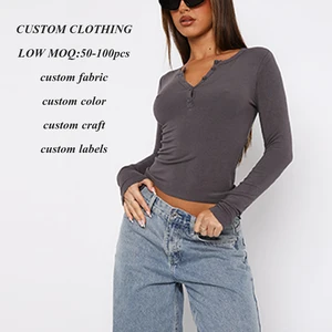 Manufacturer Oem Ladies Fitness Long Sleeve t Shirts Custom logo Printed Jersey Kint Women Solid Color Crop Top Basic t Shirt