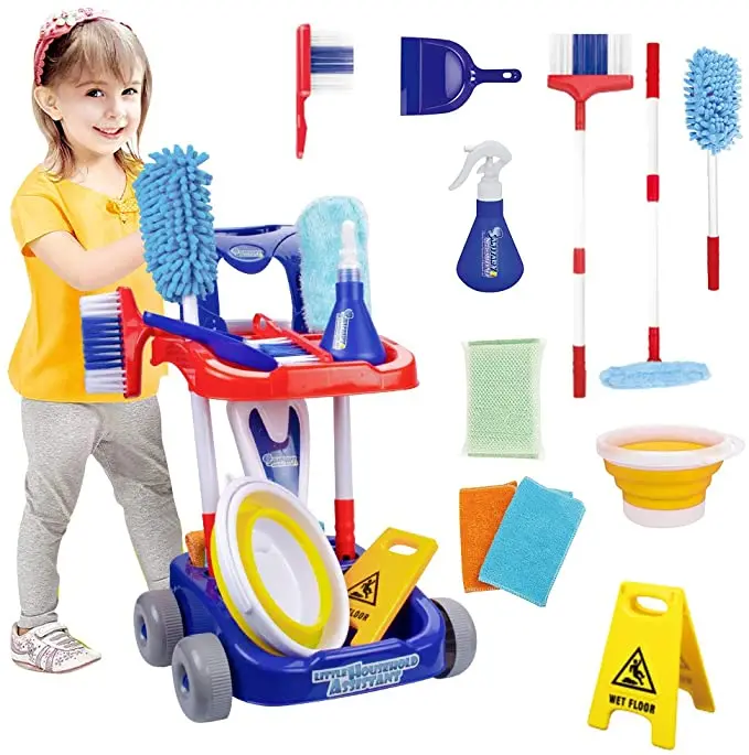 Hot Selling Pretend Play Toy Cleaning Set, Cleaning Stroller Toy,  Detachable Cleaning Kit Housekeeping Toys for Kids