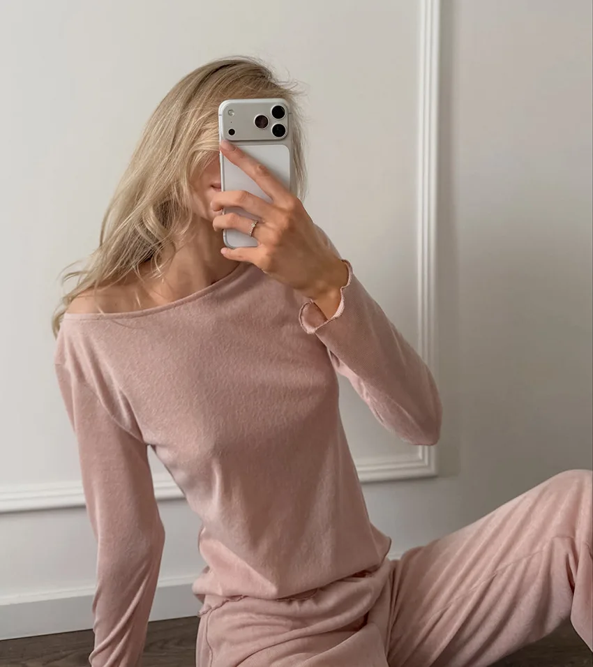 Women's Brushed Pajama Set Soft Breathable Long Sleeve Comfort Fit Pants Cozy Loungewear Autumn Winter Spring — detail