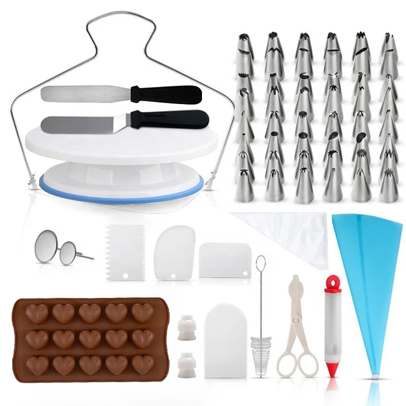 Hot Sales  OEM Plastic Cake Tools Set  Decorating Kit Cake Set Rotating Turntable Icing Tips Bags Pastry Tools