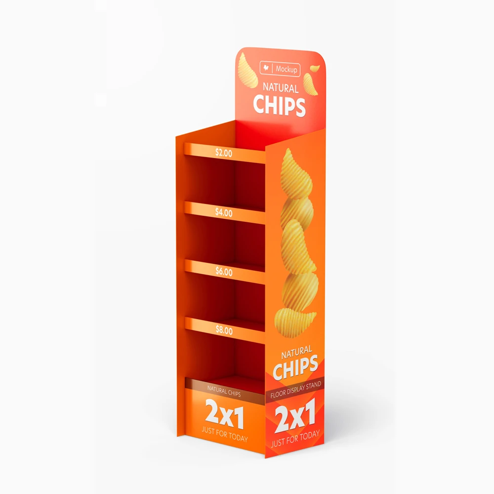 Custom Pop Cardboard Rack Retail Supermarket Potato Chips Corrugated Cardboard Floor Display Stand
