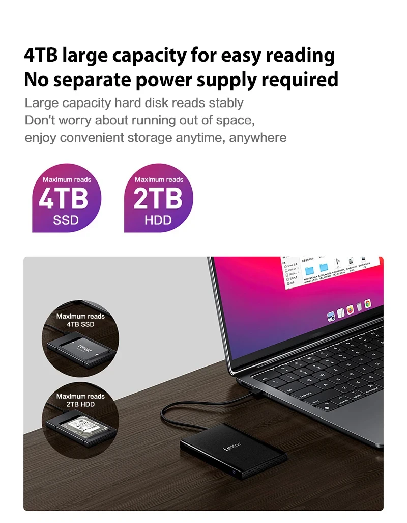 Lexar E100 Case External Hardisk Enclosure 2.5" SATA III USB3.2 GEN 2 Type C for 2TB 4TB SSD Internal Solid State Disk