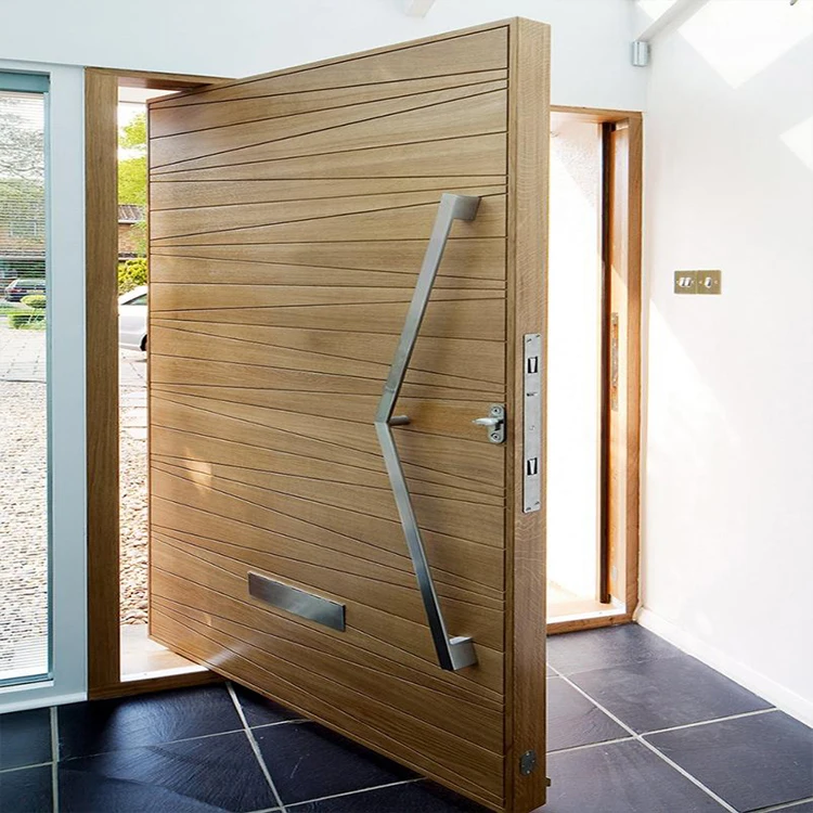 Factory Price Modern Front Entry Revolving Single Wooden Doors Design Exterior Main Entrance Large Solid Wood Pivot Door Systems