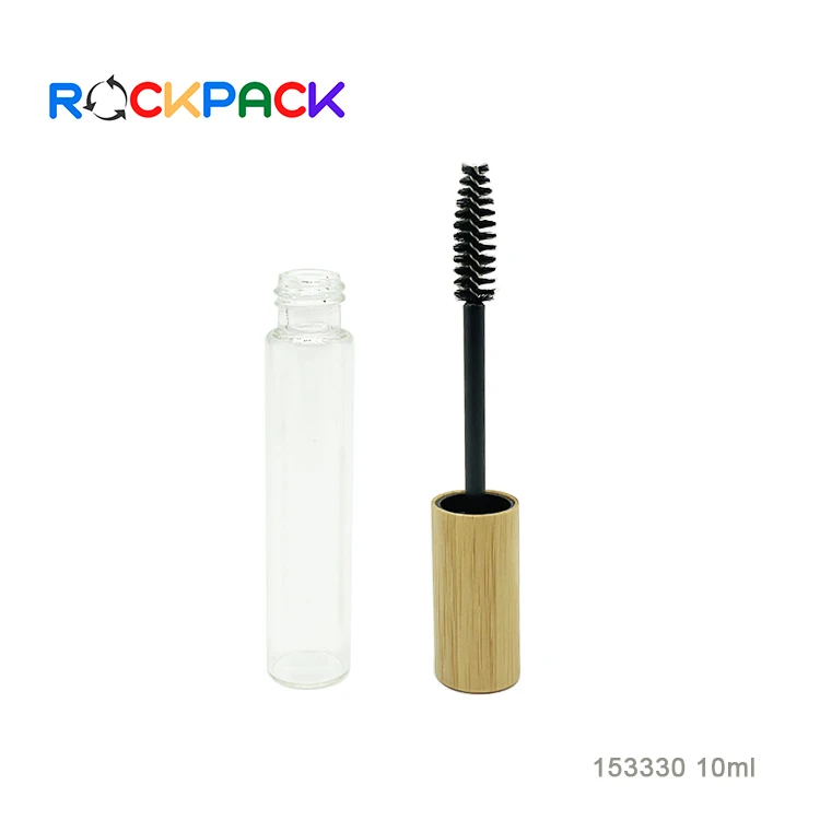 10ml Glass Cosmetic Mascara Container Bottle Empty Eyelashes Bottle with Wood Bamboo Lid