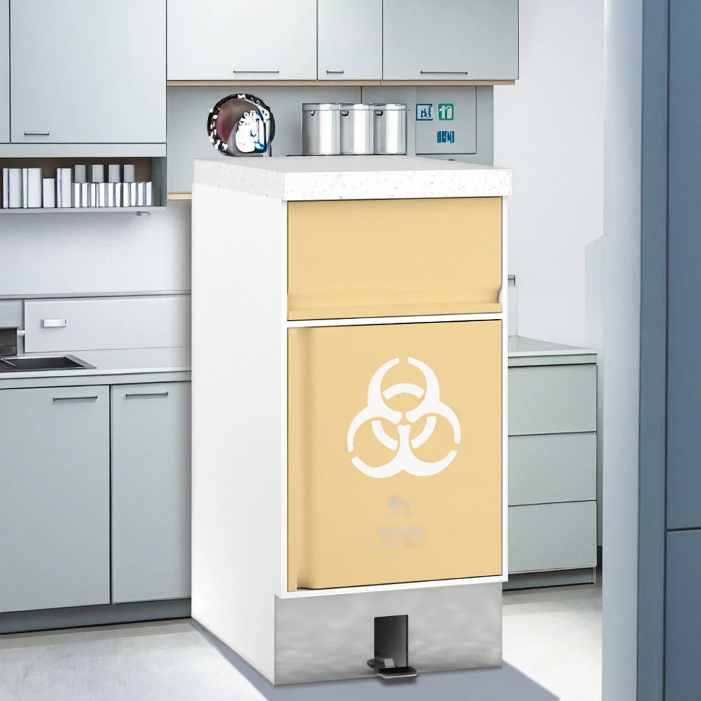 Modern Metal Foot-Push Waste Management Cabinet 800mm Swing Panel Removable Bins for Hospital Laboratory Use Antibacterial 4