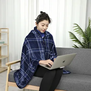 Korea Warm Casual Office Knee Blanket Cape Plaid Printing Polar Fleece Cloak Shawl for Winter Shawl Blanket