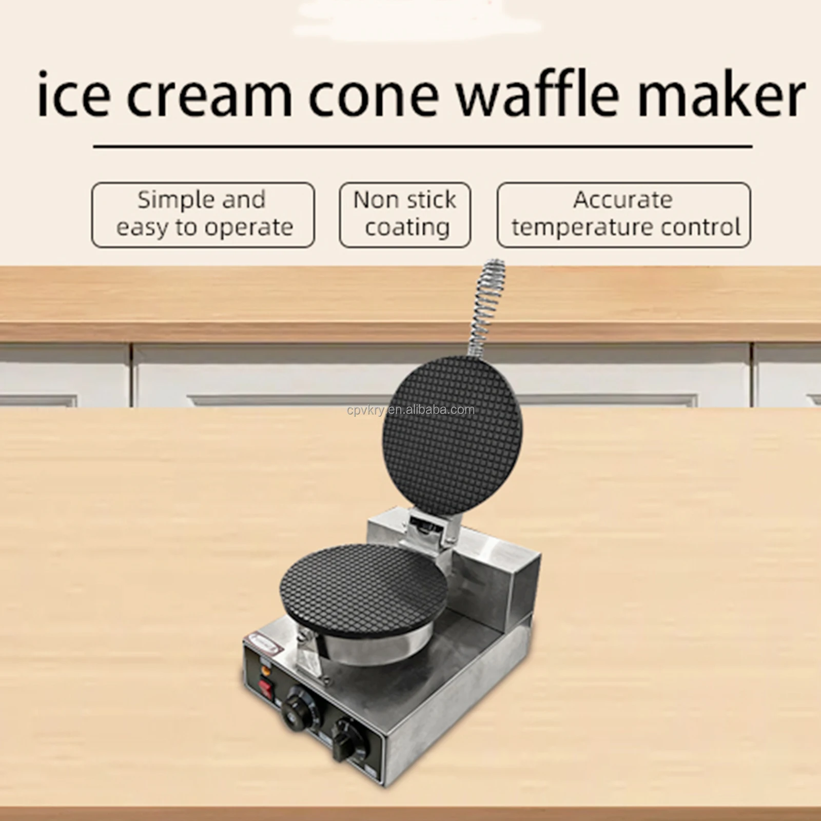1300W Belgian Stainless Steel Waffle Cone Maker Machine Egg Cone Baker ...