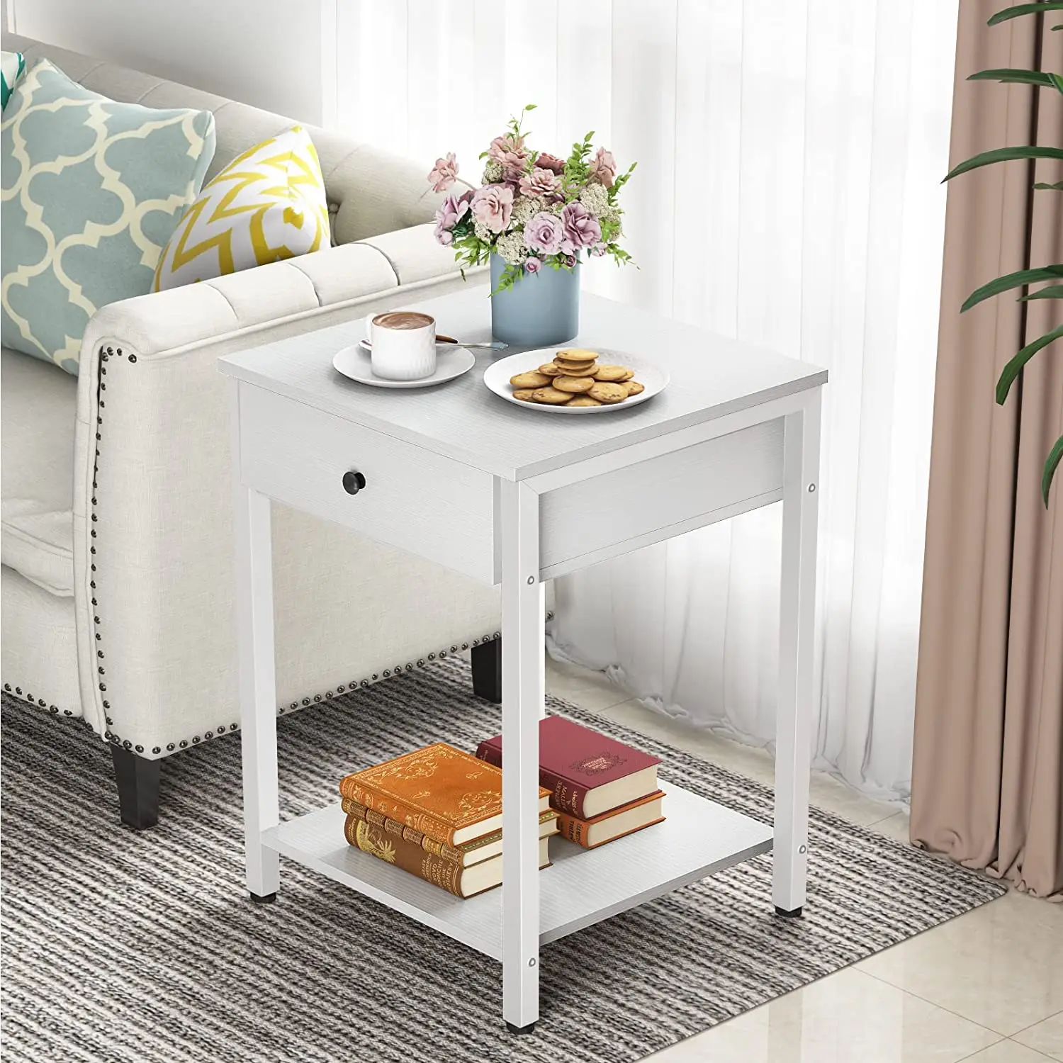 set of 2 white bedside tables