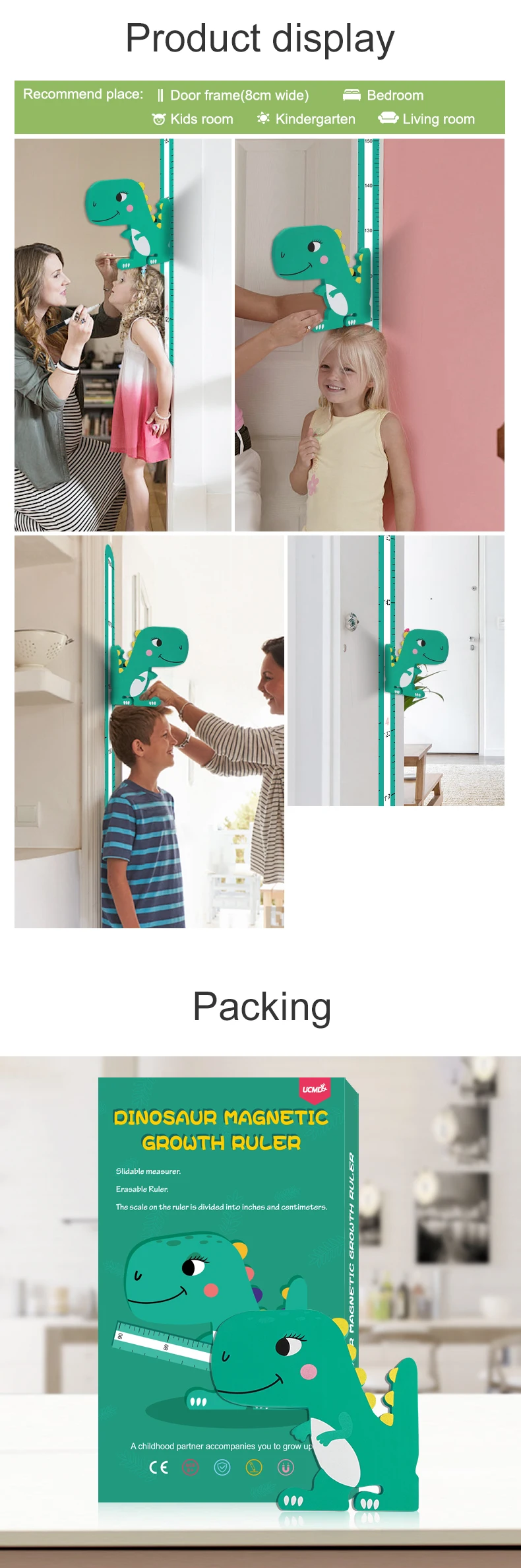 Dinosaur Children Custom Printed Height Ruler Kids Growth Chart Ruler factory