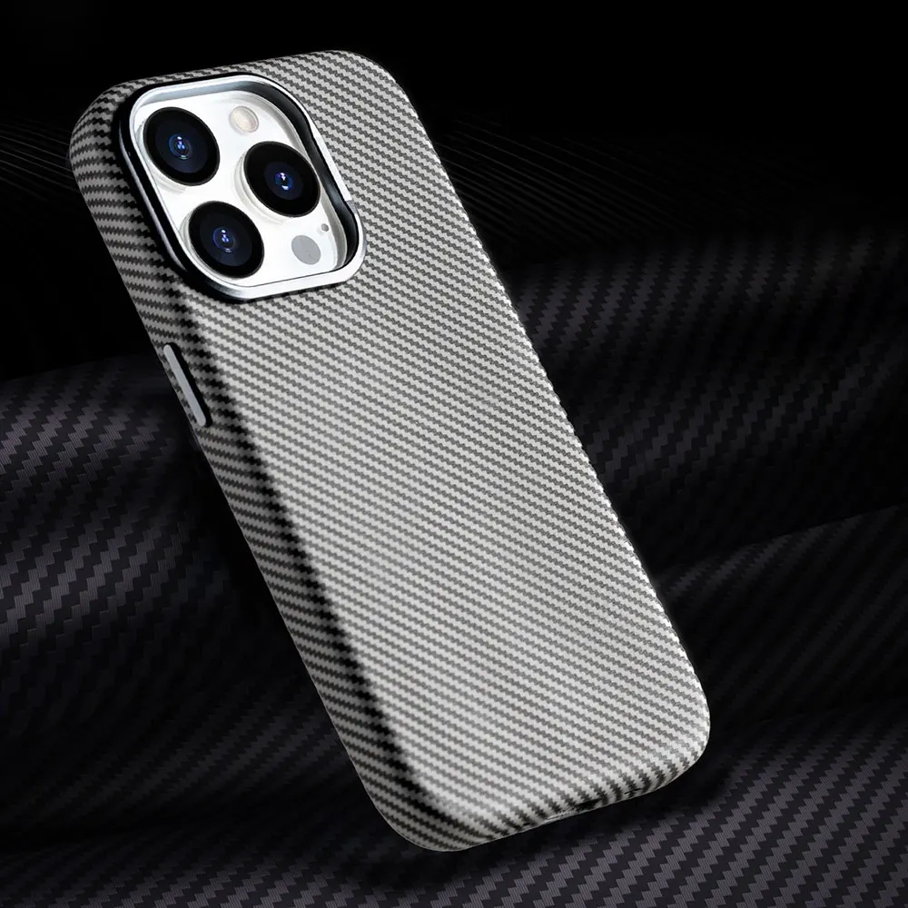 Laudtec Sjk717 Carbon Fiber Texture Phone Case Magnetic Charging Slim Lightweight Business For Iphone 16 15 14 13 Plus Pro Max