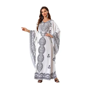 New Wholesale Muslim Women's Robe Large Size Loose V-neck Printed Fashion Dress
