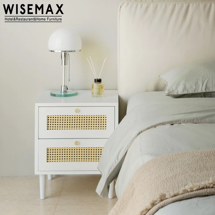 Мебель WISEMAX, лидер продаж, популярная тумбочка, боковой столик из натурального дерева с ротанговым декором, прикроватный столик с двумя выдвижными ящиками
