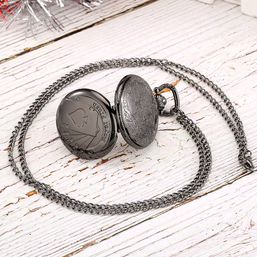 Old Style Small Full Hunter Reloj Pendant Clock Poker Stars Quartz Necklace Pocket Watch With Chain for Men