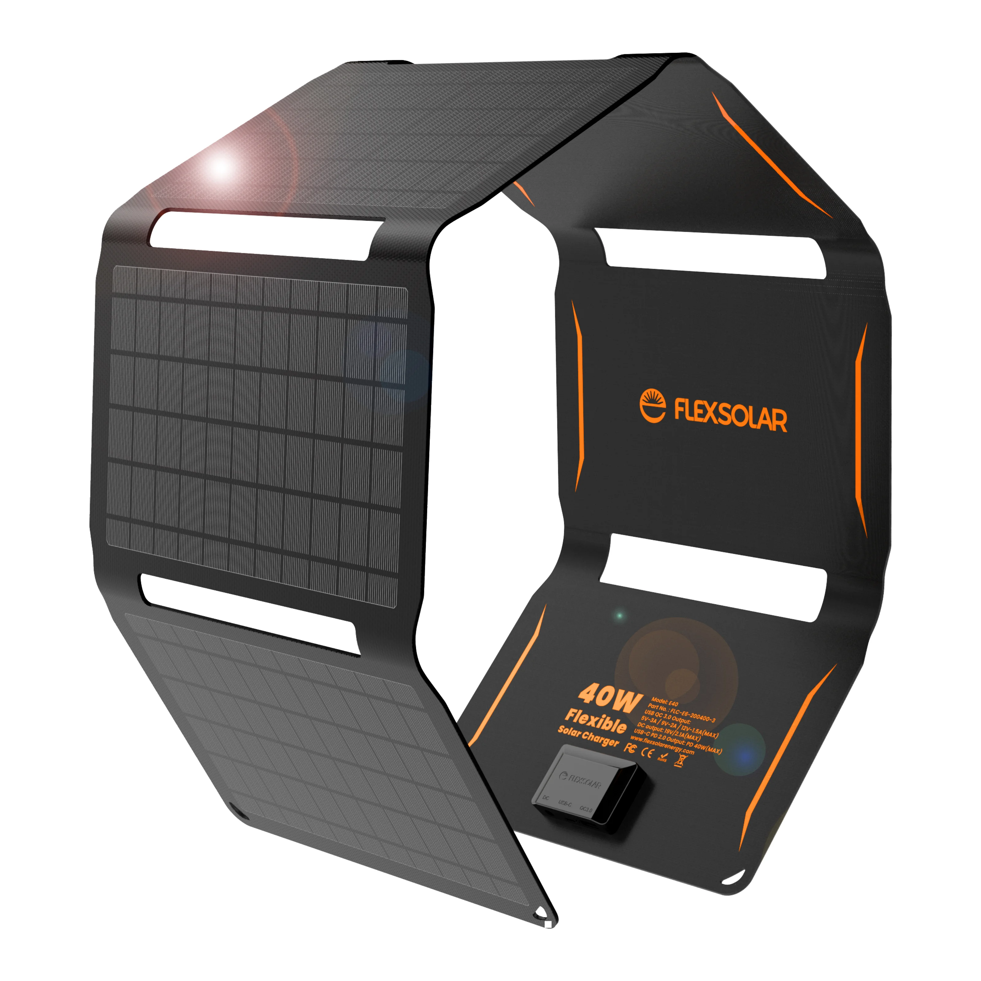 Panel Solar Plegable 40W - Cargador USB Portátil Con Salida Dual - Para Acampada, Senderismo Y Viajes - Energía Solar Monocristalina