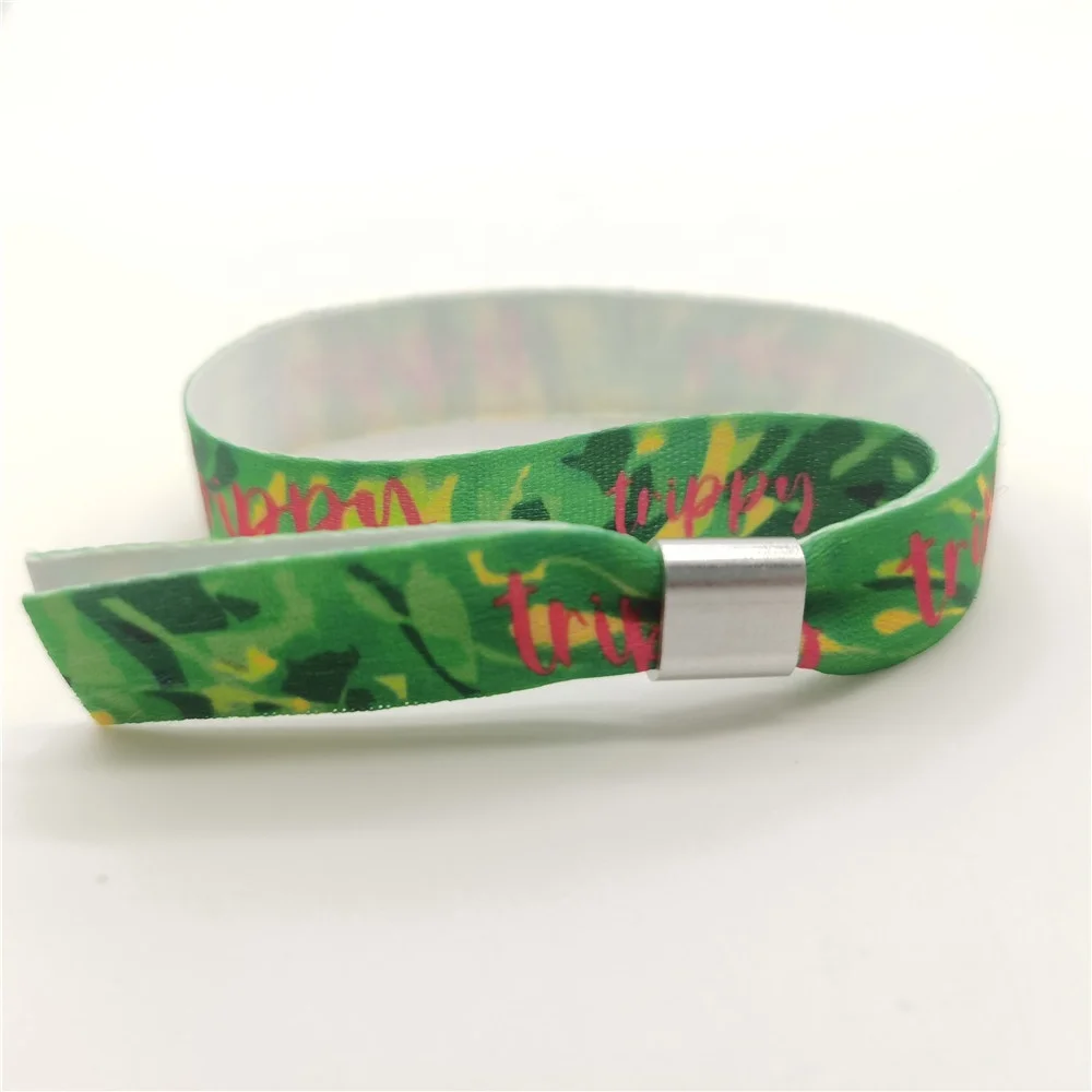Cheap Customized Slide Lock Plastic Clip Festival Thin Fabric Woven Bracelet Friendship Event Concert Wristband With Buckle