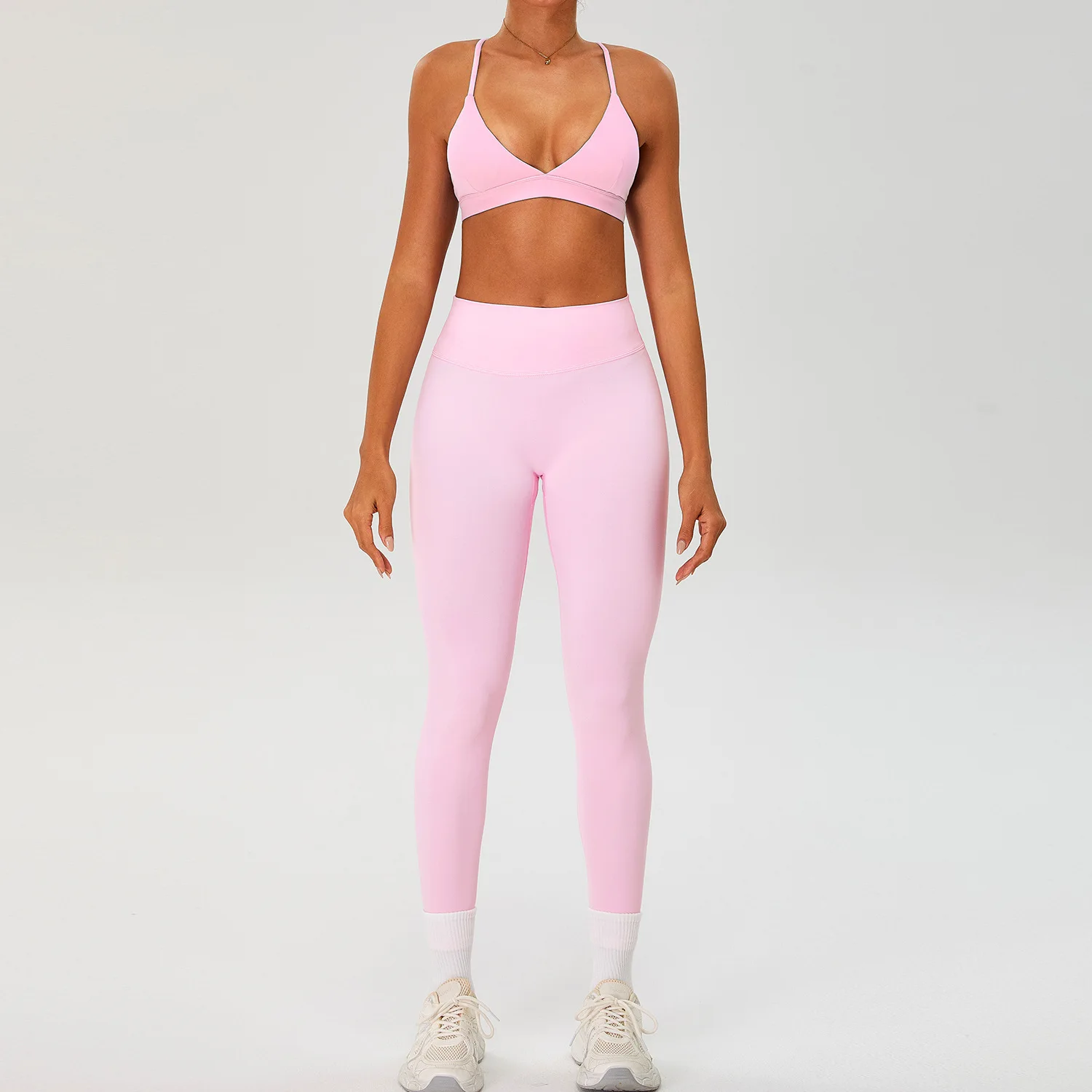 Arrival Spandex/Nylon Brushed 2-Piece Set Outerwear Crisscross Straps High-Waisted Breat detail