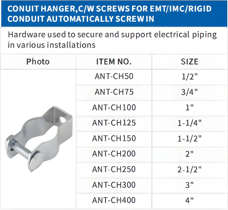1/2 - 4 Inch Conduit and Pipe Hanger With Bolt Strut Clamps Conduit Fittings Rigid/EMT Conduit Hanger