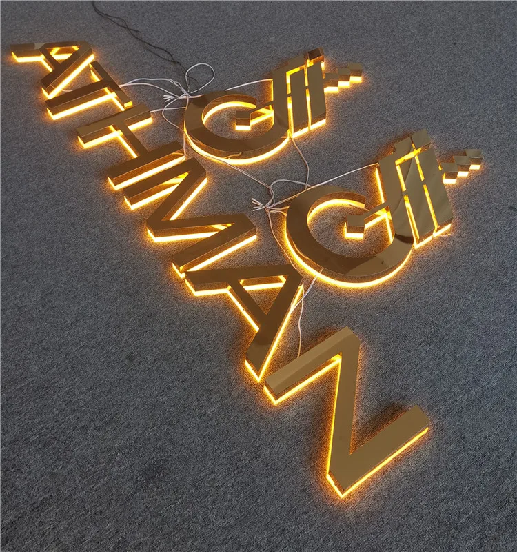 Gold Wall Letters LED Backlit Signs With High Quality Metal Letters