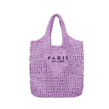Hand-woven Paper Straw  Bags  Large capscity Summer Beach  Tote Women Tote Bags Custom  Embroidery Logo Straw Tote  Bag