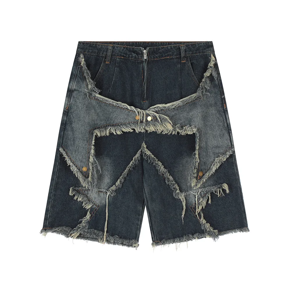 Clothing Manufacturers Washed Cloth Patch Embroidery Loose Custom Denim Shorts Men Men's Shorts
