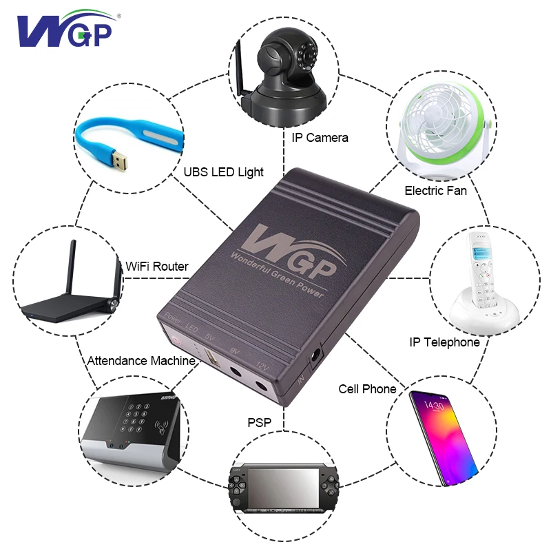 WGP Mini UPS INPUT 12V OUTPUT 5V/9V/12V Available Capacity Over 30Wh  Uninterruptible Power Supply for Webcam,Router,Modem
