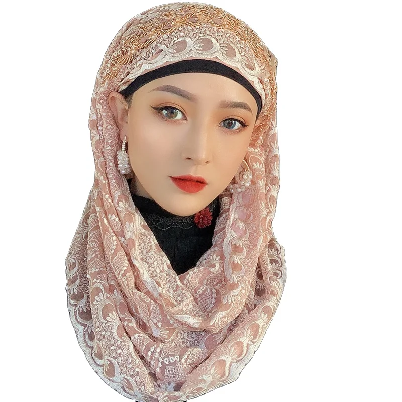 Girls Hijab Head Wrap Muslim Turban Islamic Scraf One Piece Shawls with Flowers 