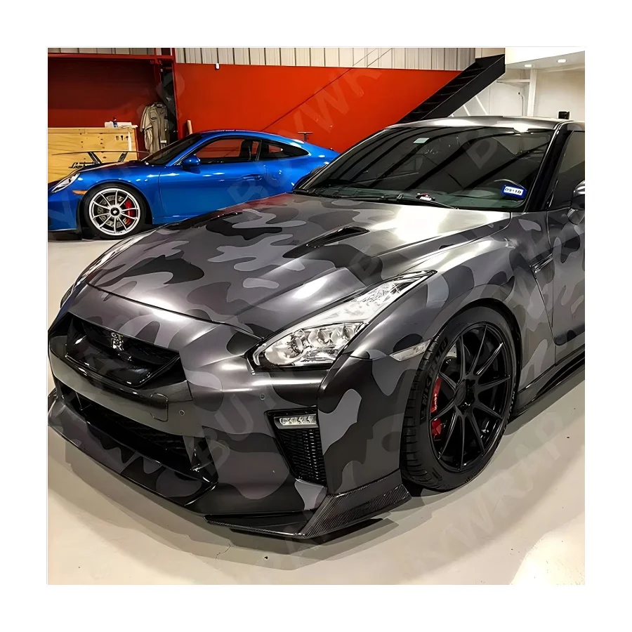 Self Adhesive Car Sticker Black and Grey Camouflage Wrap Vinyl Camo Wrap for Trucks