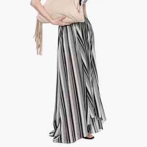 ODM & OEM Manufacturer Casual Ruffled Stretch Tulle With Custom Striped Print Maxi Sleeveless Shirt Maxi Dress