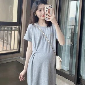 Summer Casual Slimming Loose Round-neck Short-sleeved Dress for Pregnant Women