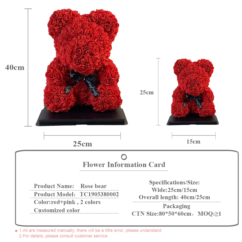 Hot Sale Artificial Flower Rose Bear Wholesale Valentine Gift 25cm 40cm Rose Teddy Bear For Love