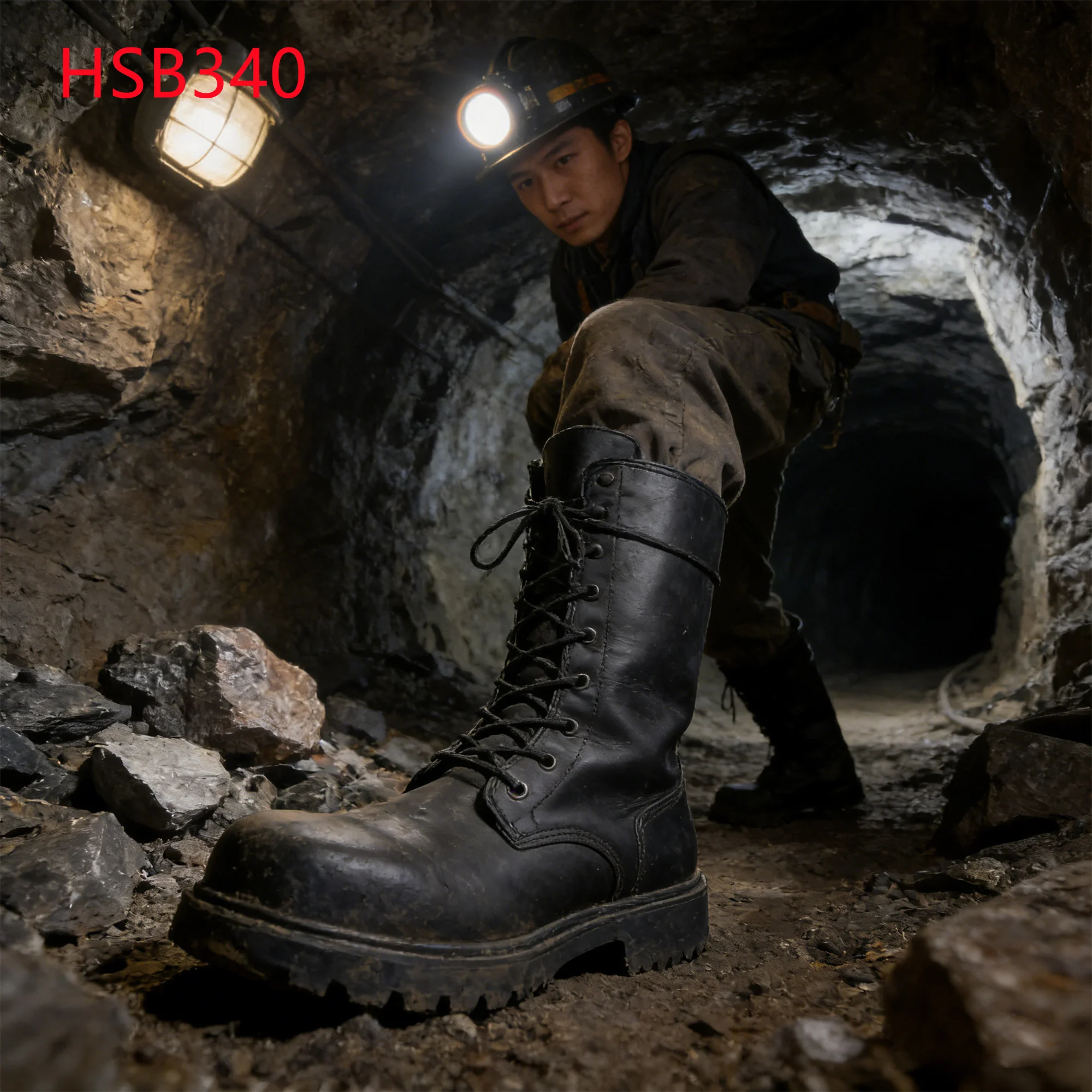 HY, Sicherheitsstiefel für Ölbohrplattformen – Obermaterial aus Vollnarbenleder, 14-Zoll-Minen-Sicherheitsstiefel, beliebte Marke für den US-amerikanischen Markt, Herren-Arbeitsschuhe HSB340