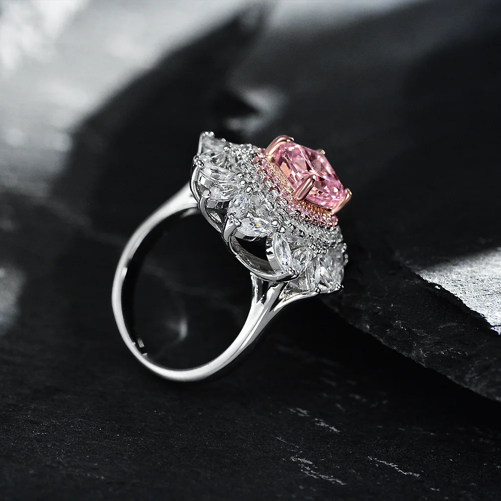 925 Silver Jewelry Yellow Pink Cubic Zirconia Engagement Diamond Rings  Cushion Cut Diamond Ring for Women