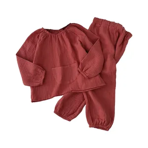 Wholesale Baby Clothing Set Cotton Linen Crepe Kids Suit 2pcs Home Wear for Baby Girls Pullover Closure for Spring