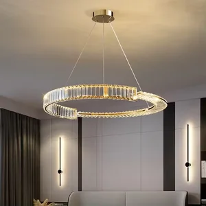 Modern Simple Ring Shape Pendant Light Circle Crystal Led Chandelier for Hotel Living Room
