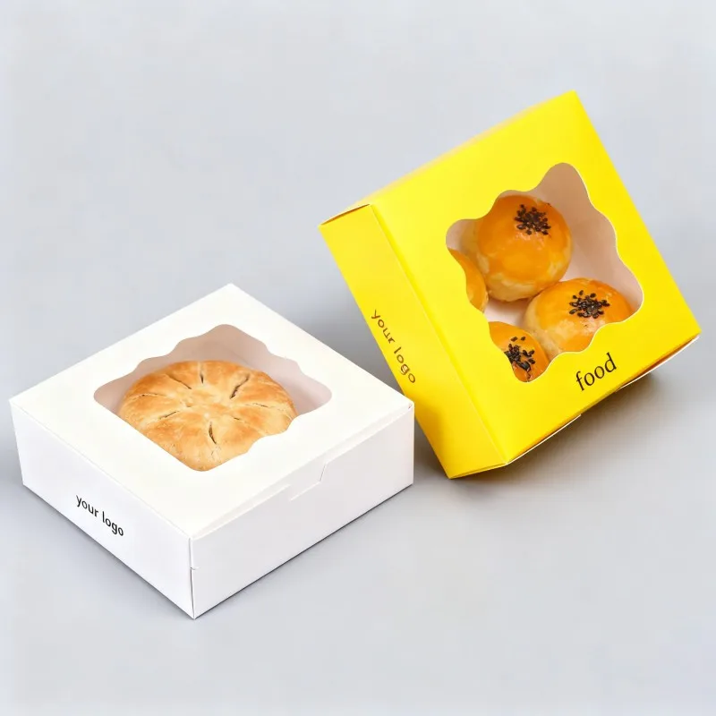 Wholesale Foodgrade Sweet Food Packaging Box Takeout Biscuit Bakery Food Box with Clear Window CMYK Printing Square Donut Boxes