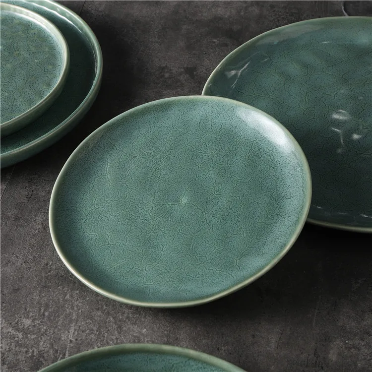 Factory Direct Supply European Fine Ceramic Tableware Set Plate Vintage Reactive Glaze Stoneware Dinnerware Crockery Dinner Sets