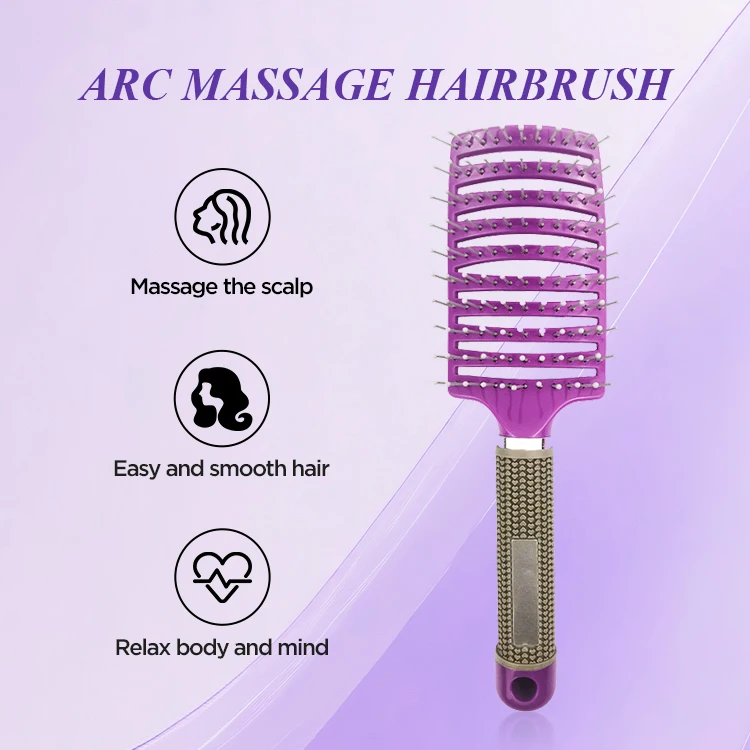 Factory Direct Sale Curved Vented Detangling Hair Brush Hair Scalp Massage Comb Hollow Design Bristle Nylon Hairbrush