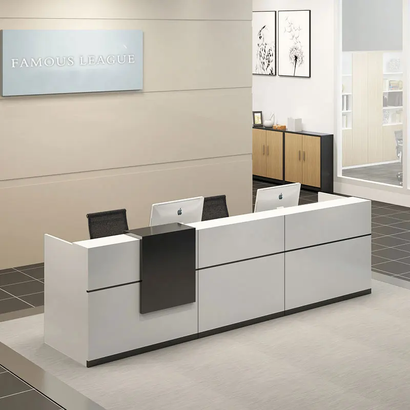 Front Desk Sales Reception Desk Counter Modern Small Leadership Wood Office Furniture Panel Hot Sale White White Color
