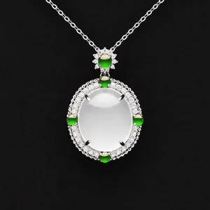 qingyabailu Round egg-shaped jadeite pendant with 5 diamonds and natural crystal necklace jewelry collar chain