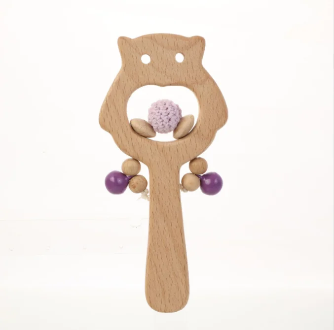 Wholesale Natural Beech wood educational toys Wooden Baby Rattle Owl Teething toys infant Training Sensory toy