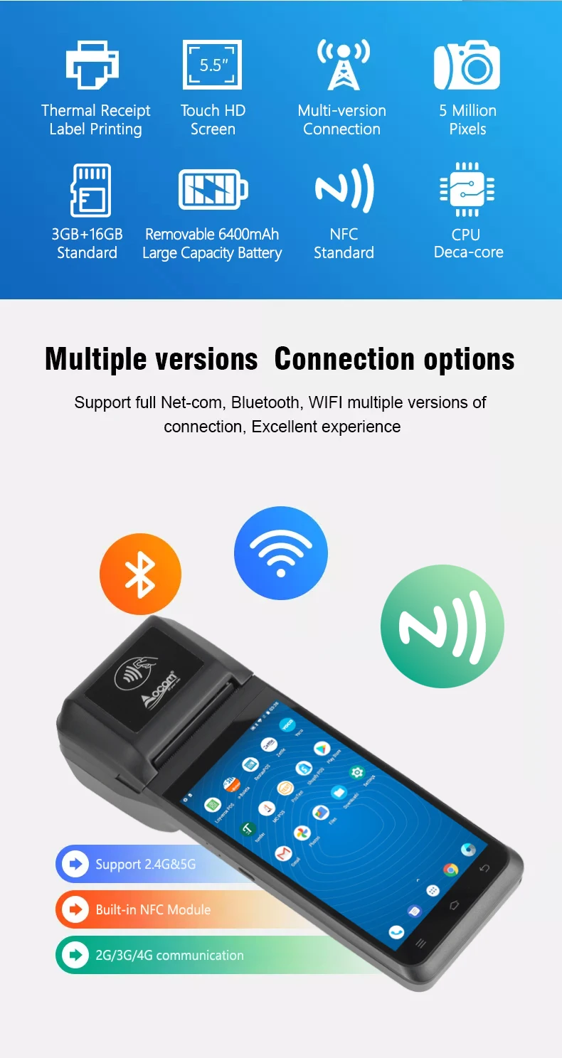 OCOM T2 Pro All in One Handheld Smart POS Wireless Portable Printers Payment Terminal with Fingerprint