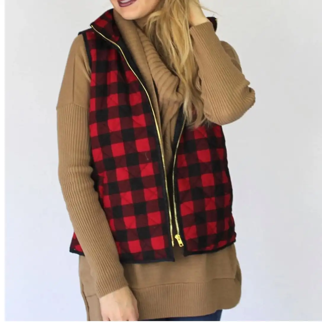Chalecos acolchados a cuadros para mujer, VT-003, venta al por mayor,  chalecos a cuadros de búfalo para mamá y yo, con bolsillos, 2019