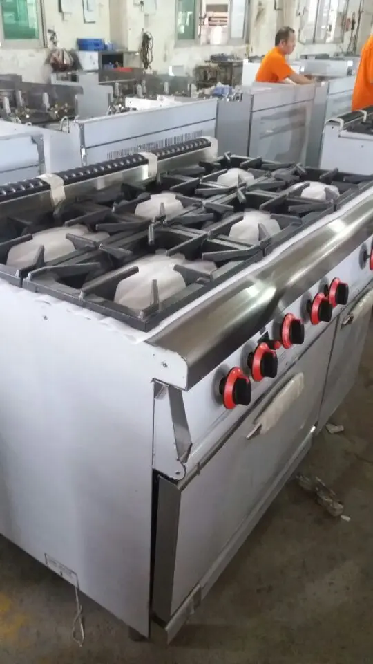 Напольная газовая плита с 6 горелками, кухонная плита с духовкой и шкафом для использования в отеле